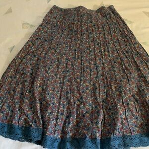 Floral Blue Pleated Skirt